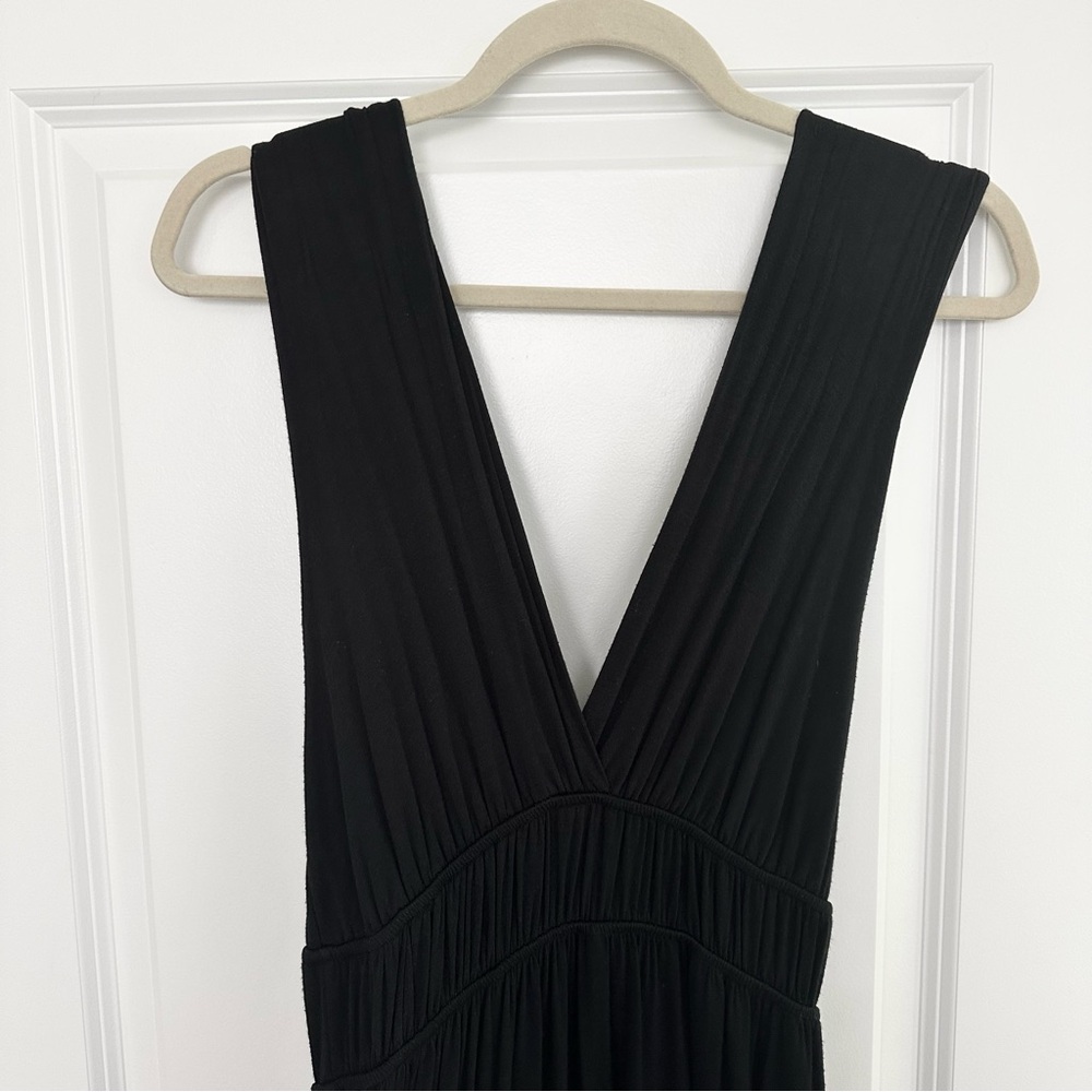 Black Sleeveless V-Neck Stretchy Super Soft Maxi Dress Elastic Waistband